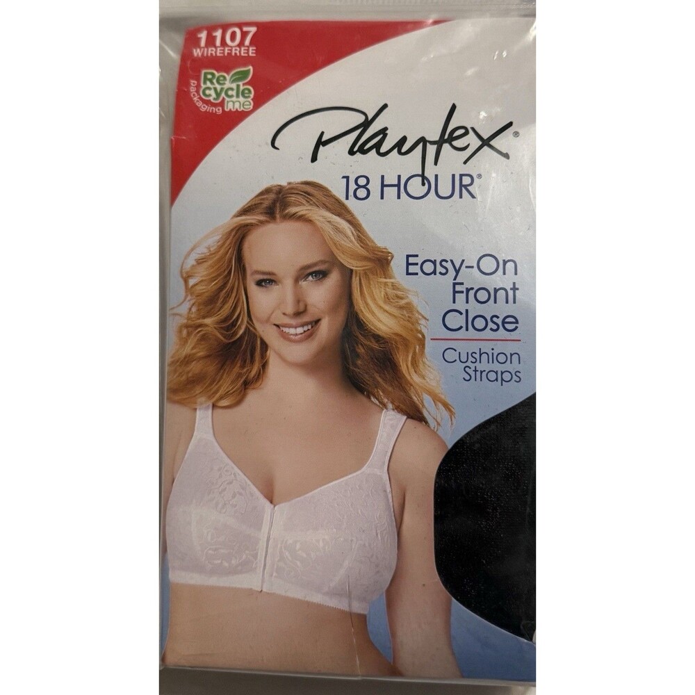 Playtex 18 Hour 1107 Bra 50D Black Wirefree Front Close Cushion Straps NIP